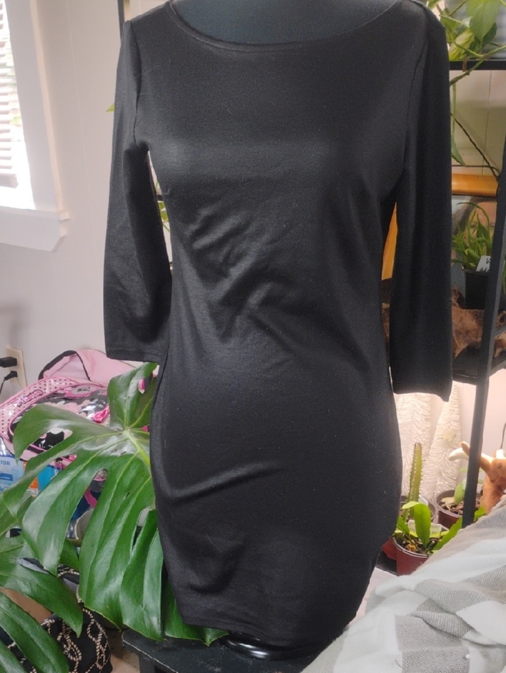 Forever 21 Black Mini Sheath Dress with Three-Quarter Sleeves